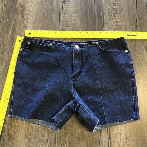 GUESS Jeans Shorts Dark Blue Denim Cut-Off Flat Front Regular Mid Rise Womens 30 - Picture 5 of 11